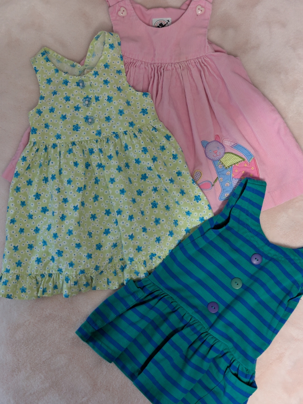 Vtg 90s Y2K Baby Girl Dress Lot 3pc Circo Good Lad SWAT Floral Striped Cat 12M
